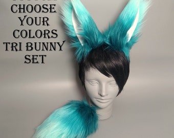 Tri Bunny Costume Set,  Bunny Ears and Bunny Tail, Rabbit Ears and Rabbit Tail, Furry Cosplay