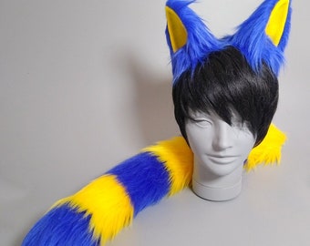 Ankha Ears and Tail - Striped Cat Tail - Animal Cosplay - Cheshire Cat Costume