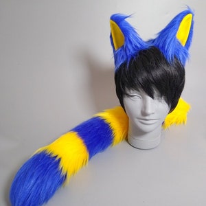 Ankha Ears and Tail Striped Cat Tail Animal Cosplay Cheshire Cat Costume image 1