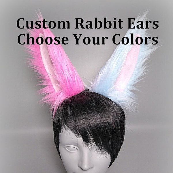 Rabbit Ears Headband, Furry Cosplay Ears, Custom Animal Ears, Faux Fur Ears, Faux Bunny Ears, Choose your Color, Mix Match Costume Ears