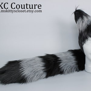 Raccoon Costume - Grey and Black Raccoon Tail and Ears - Racoon Cosplay - Furry - Anime - Goth - Emo