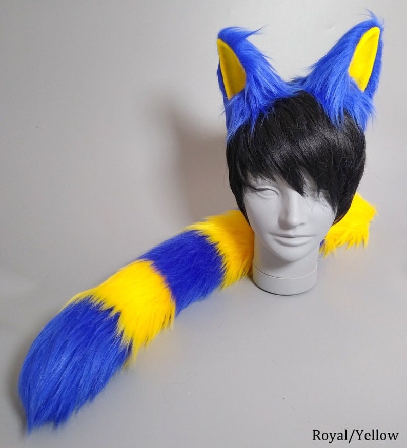 Ankha Ears and Tail Striped Cat Tail Animal Cosplay Cheshire Cat Costume image 1