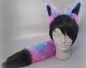 Pastel Galaxy Husky Costume - Galaxy Faux Fur Ears - Galaxy Faux Fur Tail- Cosplay Ears - Cosplay Tail - Furry - Animal Cosplay