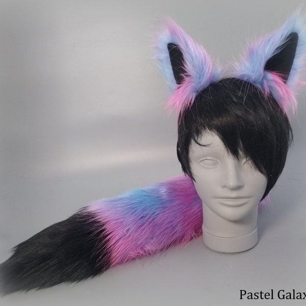 Pastel Galaxy Husky Costume - Galaxy Faux Fur Ears - Galaxy Faux Fur Tail- Cosplay Ears - Cosplay Tail - Furry - Animal Cosplay