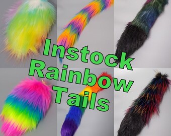 Rainbow Animal Costume  - Cat Tail - Wolf Tail - Bunny Tail -  Ready to Ship - In Stock Item - Furry Cosplay - Halloween Costume