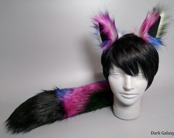 Dark Galaxy Husky Costume - Galaxy Faux Fur Ears - Galaxy Faux Fur Tail- Cosplay Ears - Cosplay Tail - Furry - Animal Cosplay