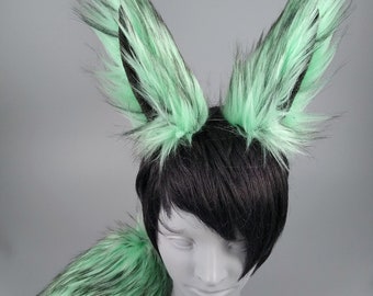 Mint Green Bunny Ears and Tail - Mint Green Rabbit Ears and Tail - Furry Cosplay - Anime Ears