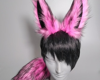 Pink Rabbit Costume - Pink Bunny Costume - Pink Bunny Ears - Pink Bunny Tail - Rabbit Ears - Rabbit Tail - Furry Cosplay