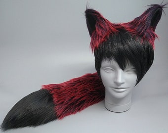 Blood Red Wolf Costume - Red Husky Ears - Red Husky Tail Halloween Animal Costume