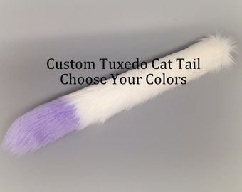 Tuxedo Cat Tail - Faux Fur Cat Tail - Tipped Cat Tail - Cat Costume