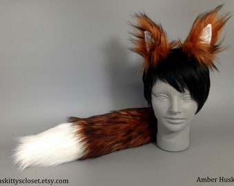 Amber Fox Costume - Husky Costume - Faux Fur Ears - Faux Fur Tail - Cosplay - Furry - Halloween Costume