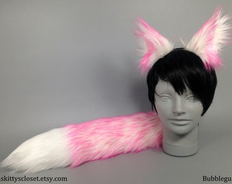 Pink Candy Fox Costume - Wolf Costume - Husky Costume - Faux Fur Ears - Faux Fur Tail - Cosplay - Furry - Anime - Halloween Costume