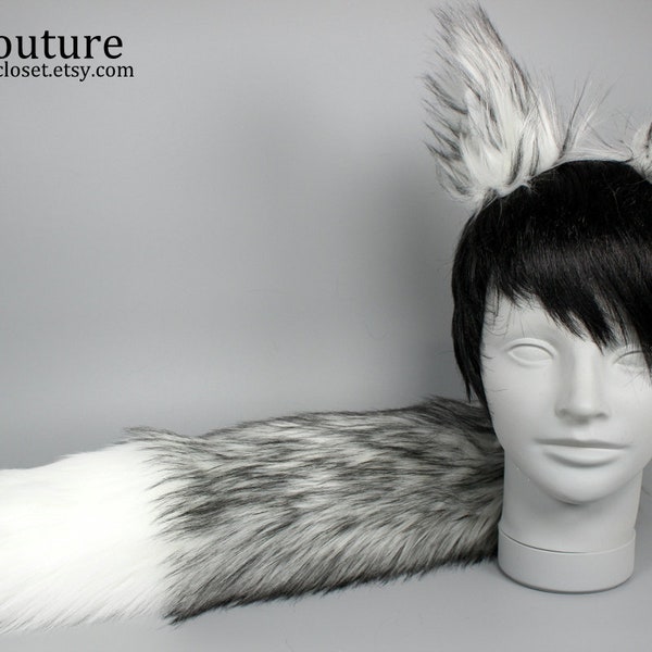 White Husky Costume - White Wolf Costume - Wolf Ears and Tail - Husky Ears and Tail-Anime, Fantasy, Cosplay. Burning Man