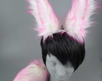 Pink "Candy" Bunny Ears and Tail -  Rabbit Ears and Tail - Cosplay - Furry - Halloween Costume