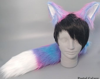 Pastel Galaxy Husky Costume - Galaxy Faux Fur Ears - Galaxy Faux Fur Tail - Cosplay Ears - Cosplay Tail - Wolf Ears and Wolf Tail - Anime