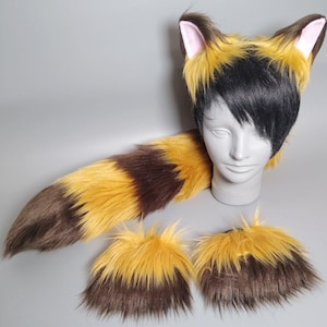 Brown Raccoon Costume - Raccoon Ears and Tail - Faux Fur Raccoon Tail - Faux Fur Raccoon Ears - Cosplay - Anime - Furry - Halloween Costume