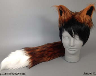 Amber Fox Costume - Husky Costume - Faux Fur Ears - Faux Fur Tail - Fox Ears and Fox Tail - Furry - Cosplay - Halloween Costume