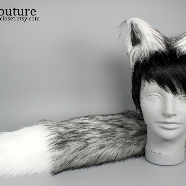 White Husky Wolf Costume - Wolf Ears and Wolf Tail- Husky Tail-Anime, Fantasy, Cosplay. Burning Man
