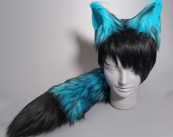 Turquoise Husky Costume - Husky Ears -  Husky Tail - Blue Husky Ears - Turquoise Fox Ears - Fox Ears and Tail - Fox Costume - Furry Cosplay