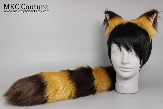 Light Brown Fox Ears And Tail Set Instant Fancy Dress Faux Fur Fox Handmade