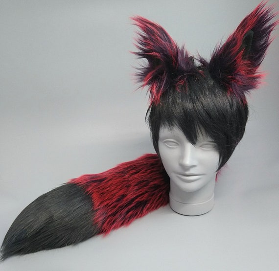 Red and Black Fox Ear Hairpiece Wig - Unbranded Red Fox Ears and Tail Set – neko.to.mori main image 3
