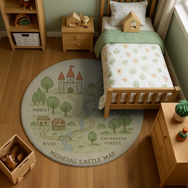 Fantasy Map Round Rug | Castle Kids Room Rug - Etsy