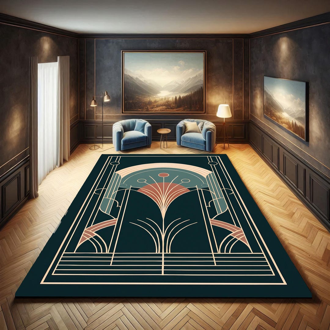 Art Deco Arch Rug: Emerald Teal Geometric Sunburst, Neo Deco Gatsby ...