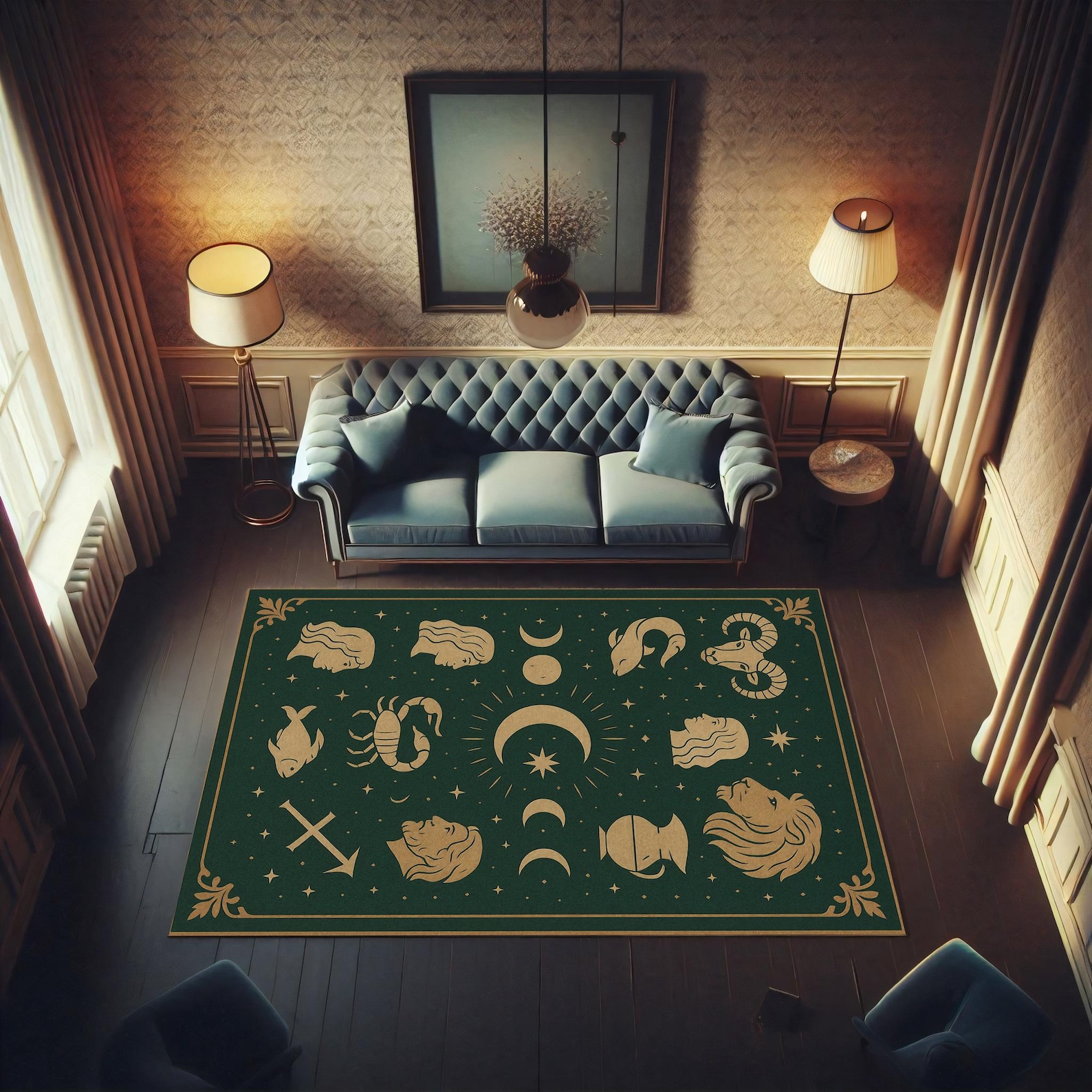 Astrology Rug With Zodiac Symbols and Celestial Moon Phases, Forest ...