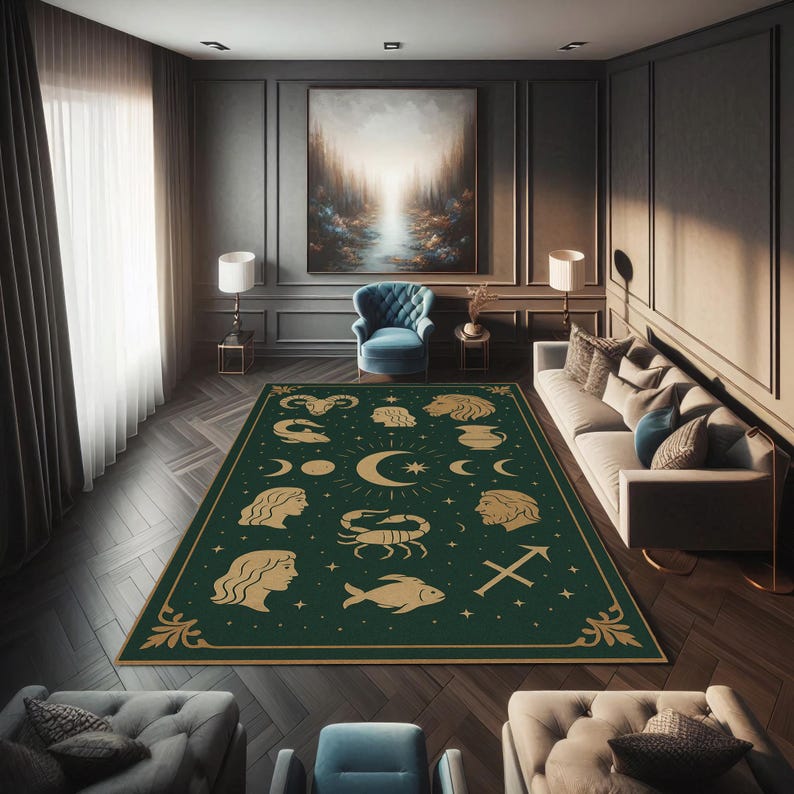 Astrology Rug With Zodiac Symbols and Celestial Moon Phases, Forest ...