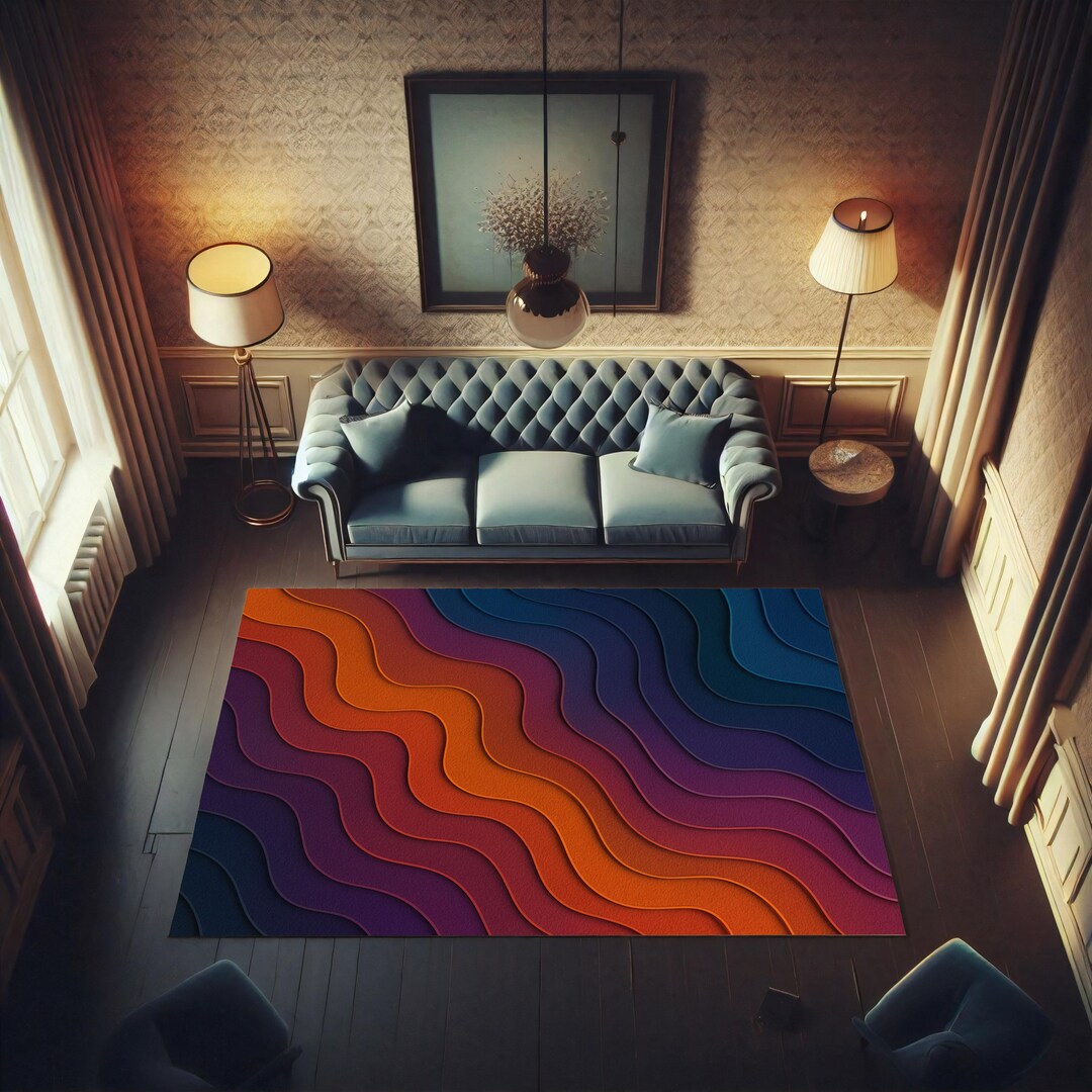 Topography Rug Pattern Retro Rainbow Topographic Rug, Gradient Contour Lines, Modern Floor ...