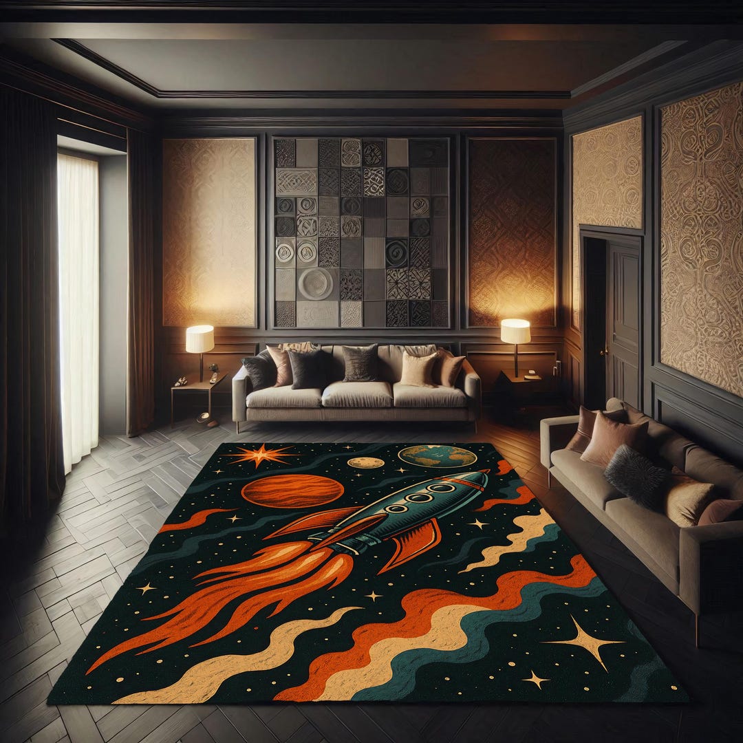 Retro Rocket Rug: Midcentury Sci-fi Space Carpet - Etsy
