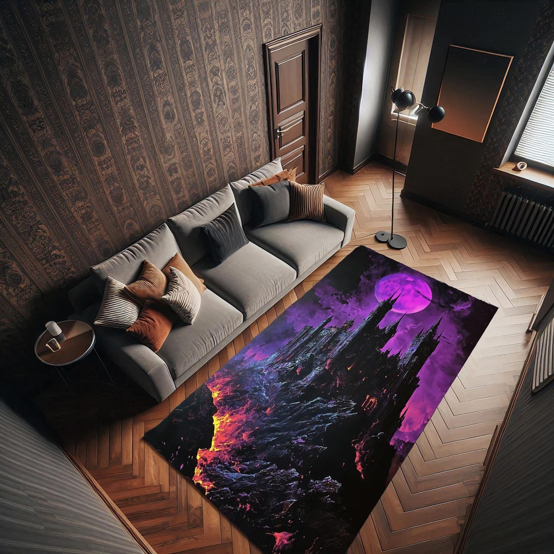 Knight Castle Rug Gothic Castle Rug: Purple Moonlight, Dark Fantasy Decor - Etsy