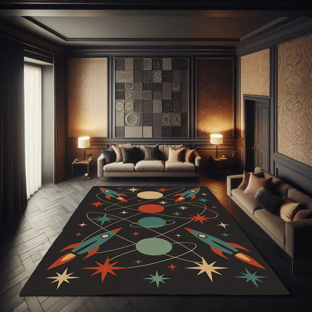 Retro Rocket Rug – Colorful Space Theme Kids Carpet With Rockets ...