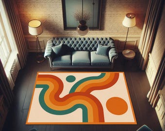 Retro Wavy Line Area Rug: 70s Style Geometric Carpet