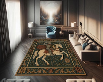Medieval Knight Rug: Gothic Castle Decor, Fantasy Warrior Design