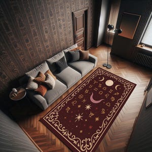 Zodiac Symbols Rug For Witchy Room Style, Celestial Moon Star Rug With Astrology Signs, Mystic Horoscope Carpet, Boho Occult Decor Rug