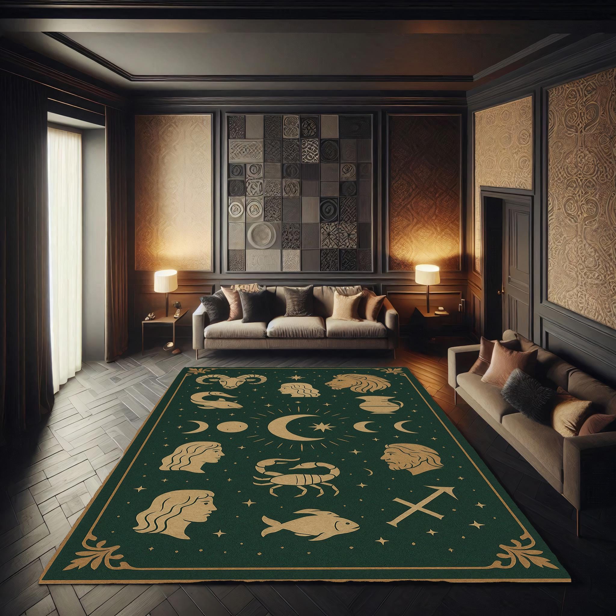 Astrology Rug With Zodiac Symbols and Celestial Moon Phases, Forest ...