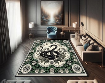 Black Cobra Area Rug: Bold Snake Design, Exotic Home Decor