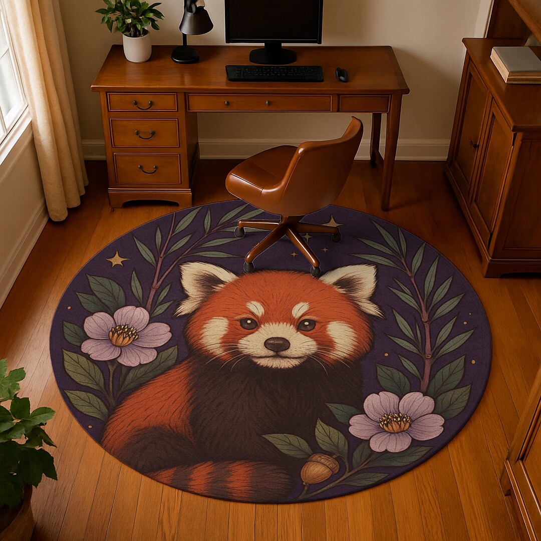 Red Panda Round Rug: Purple Night Sky, Forest Blooms - Etsy