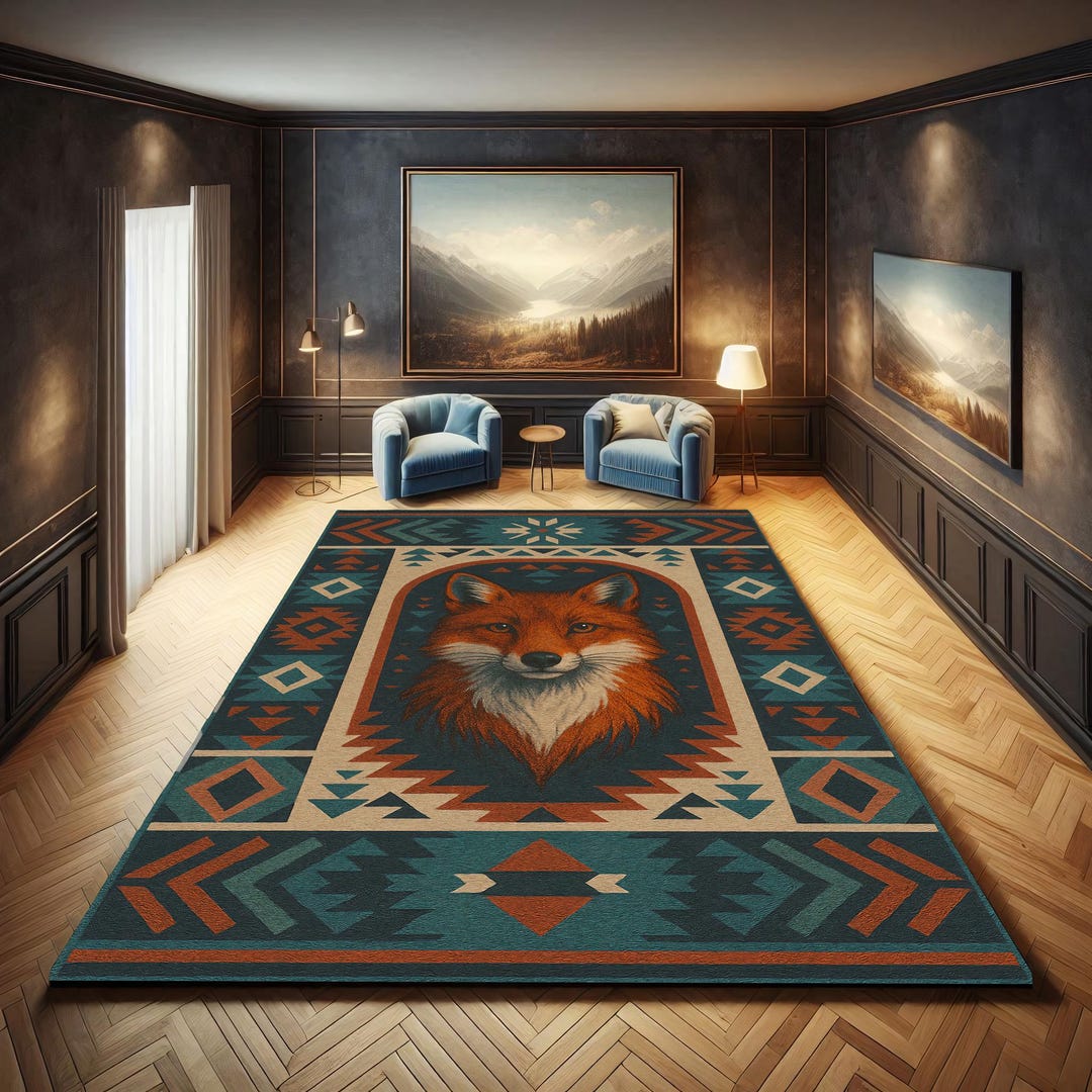 Fox Tribal Rug: Southwestern Boho Cabin Decor - Etsy