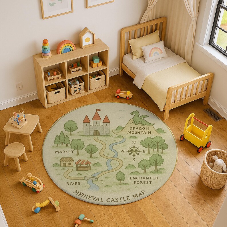 Fantasy Map Round Rug | Castle Kids Room Rug - Etsy