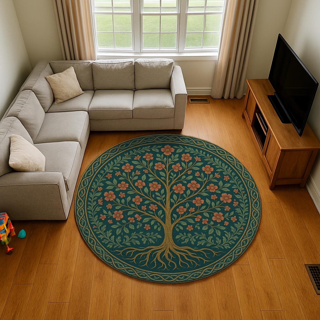 Tree of Life Round Rug: Floral Branches, Celtic Knot Border - Etsy
