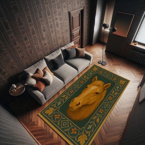Equestrian Horse Portrait Rug: Rustic Western Decor