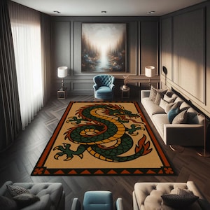 Chinese Dragon Art Rug: Mythical Oriental Tattoo Style
