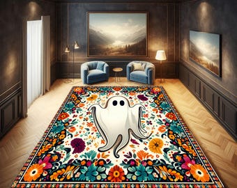 Ghost Rug: Cheerful Halloween Floral Carpet for Kids