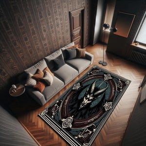 Demon Rug, Occult Ritual Rug, Gothic Carpet, Dark Altar Rug With Satanic Symbol Design, Witchcore Black Magic Room Rug For Ritual Spaces