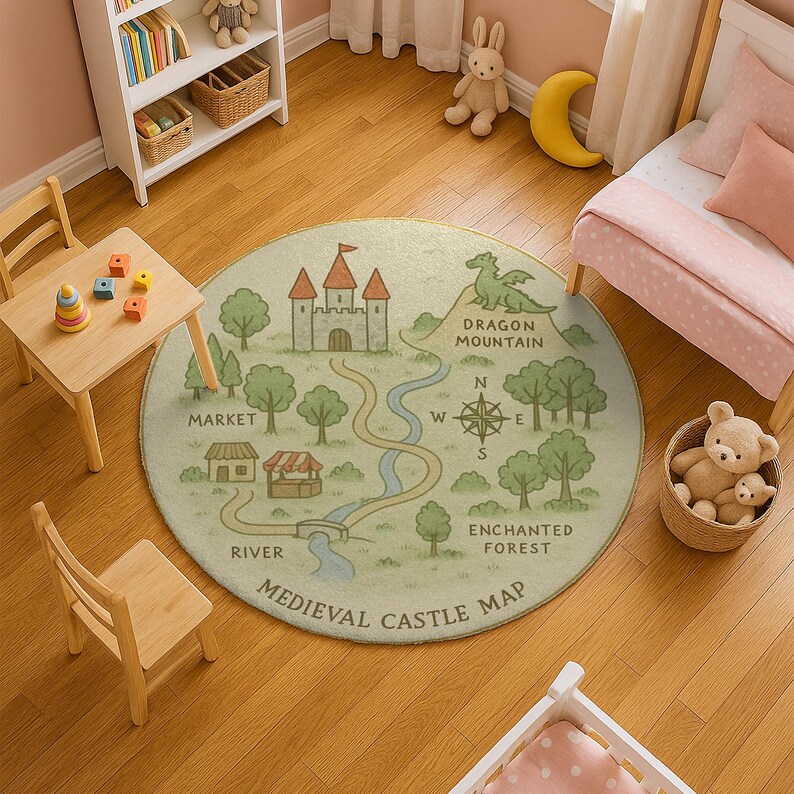 Fantasy Map Round Rug | Castle Kids Room Rug - Etsy