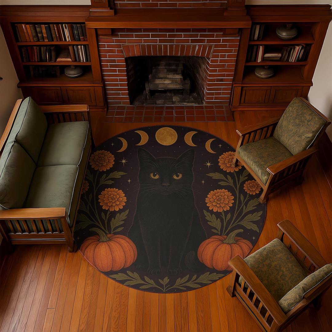 Bewitching Cat Round Rug - 'Leave Me Alone!' Halloween Accent