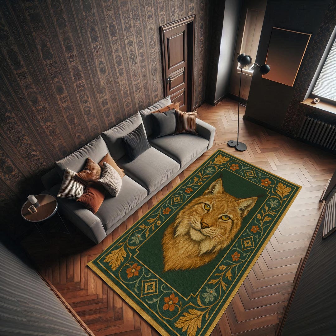 Lynx Rug With Realistic Wildcat Portrait, Rustic Cabin Decor Rug With ...