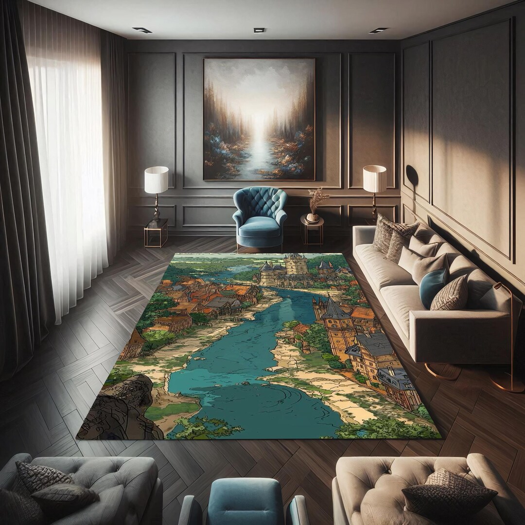 River Rugs Medieval River Town Rug | Castle Landscape Area Rug - Etsy